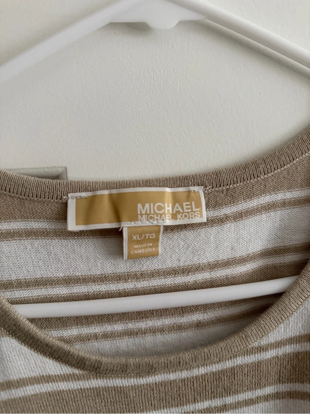 Michael Kors Beige & White Striped Sleeveless Knit Tank